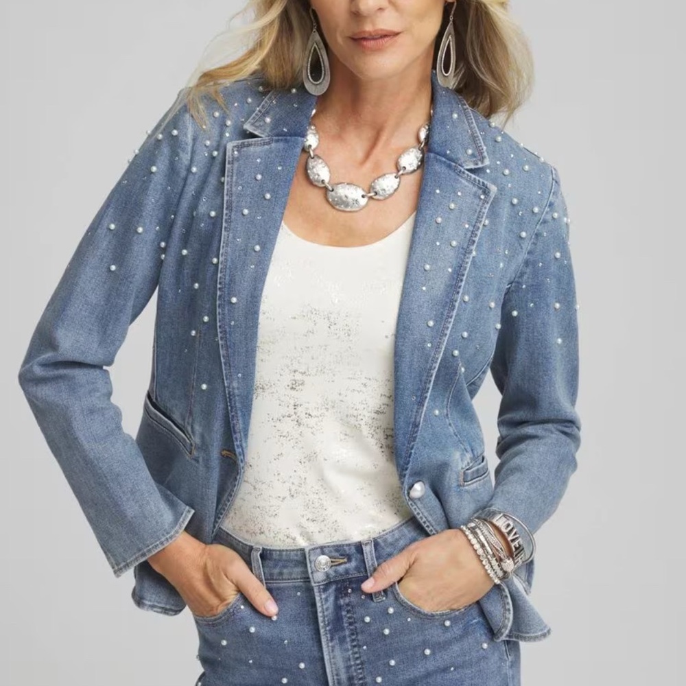 Chico's Pearl Embellished Denim Jacket